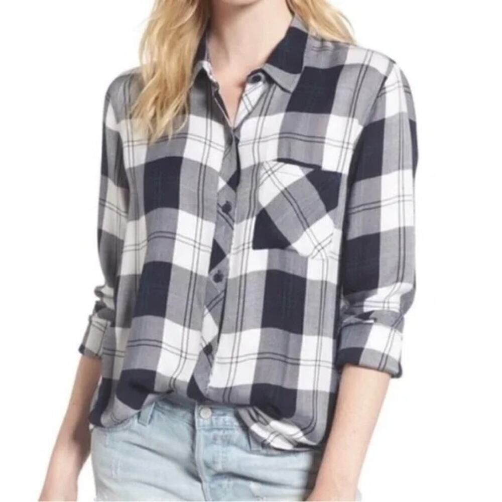 Rails Women's Plaid Print Lightweight Rayon Flannel Button Front Shirt Size L